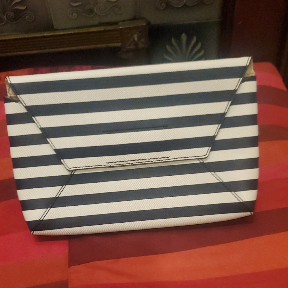 J. CREW Striped Navy and White Clutch